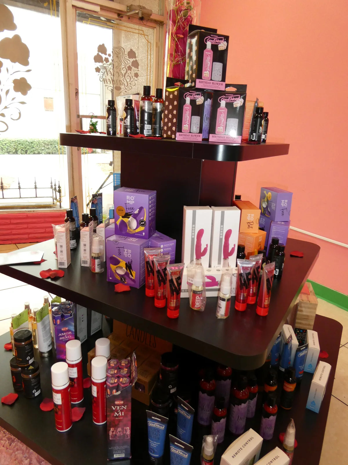 Shelves of wellness and personal care products inside the shop